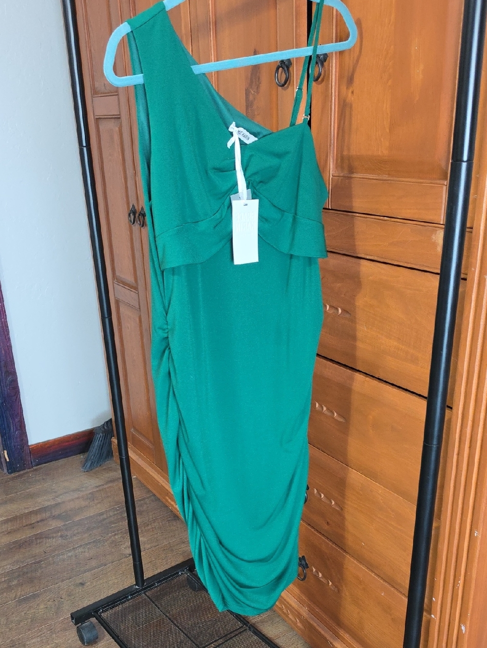 Grace Karin Emerald One-Shoulder Ruched Cocktail Dress